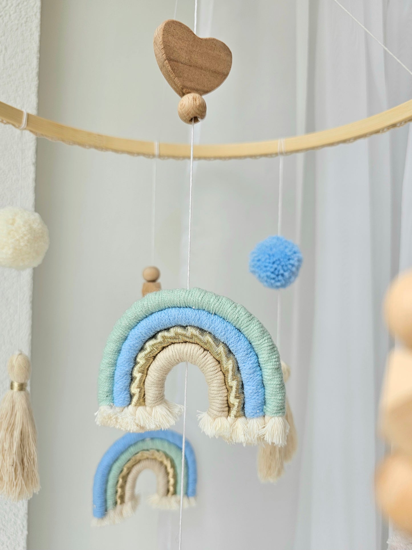 Mobile bébé macramé bleu