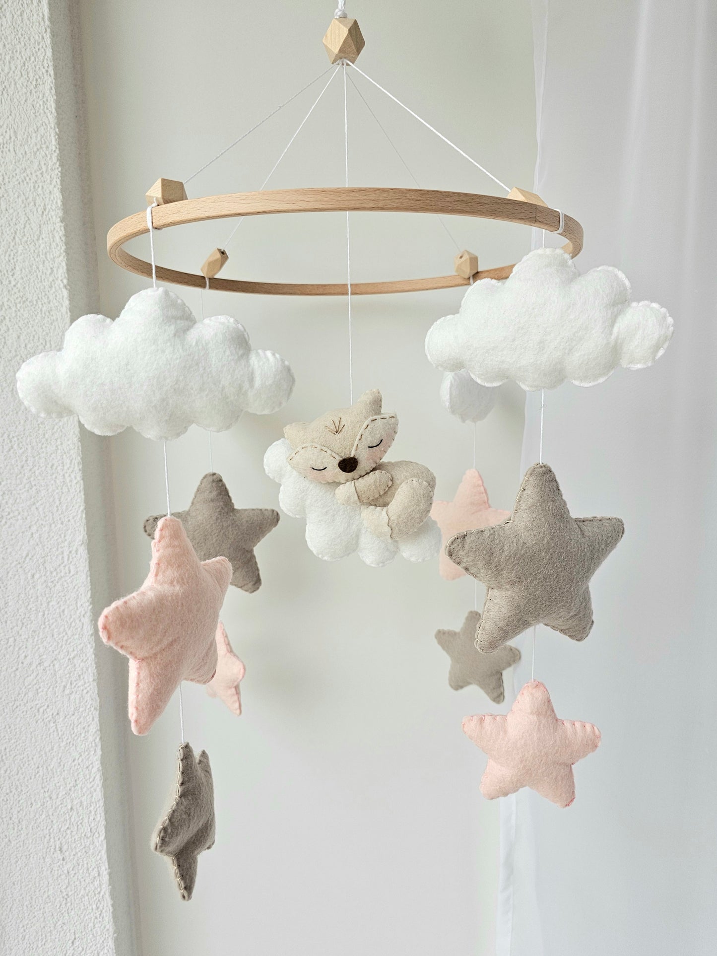 Baby Mobile schlafender Fuchs rosa