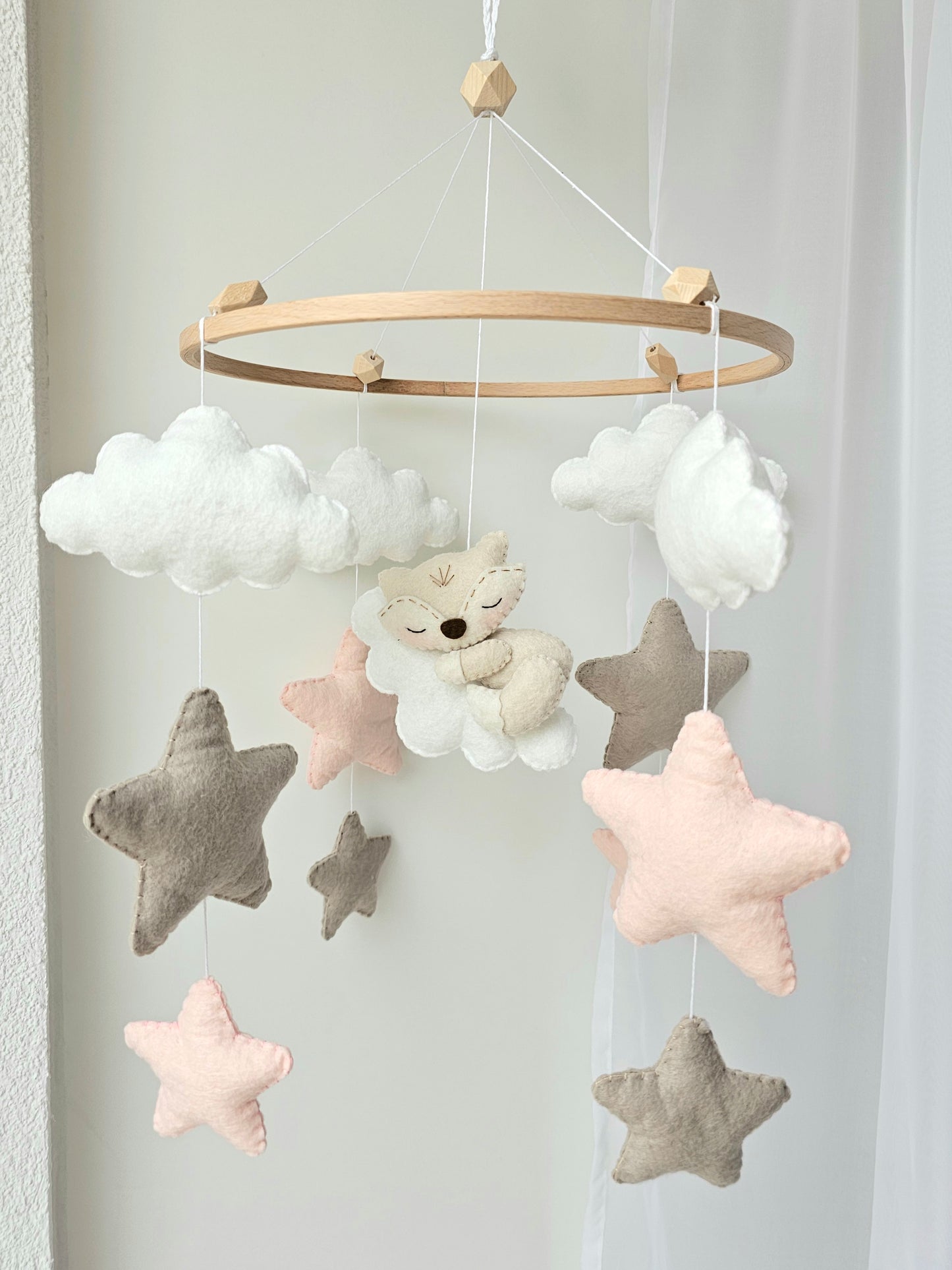 Baby Mobile schlafender Fuchs rosa