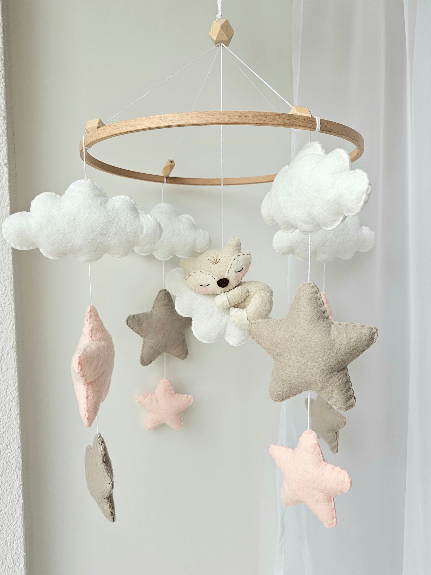 Baby Mobile schlafender Fuchs rosa