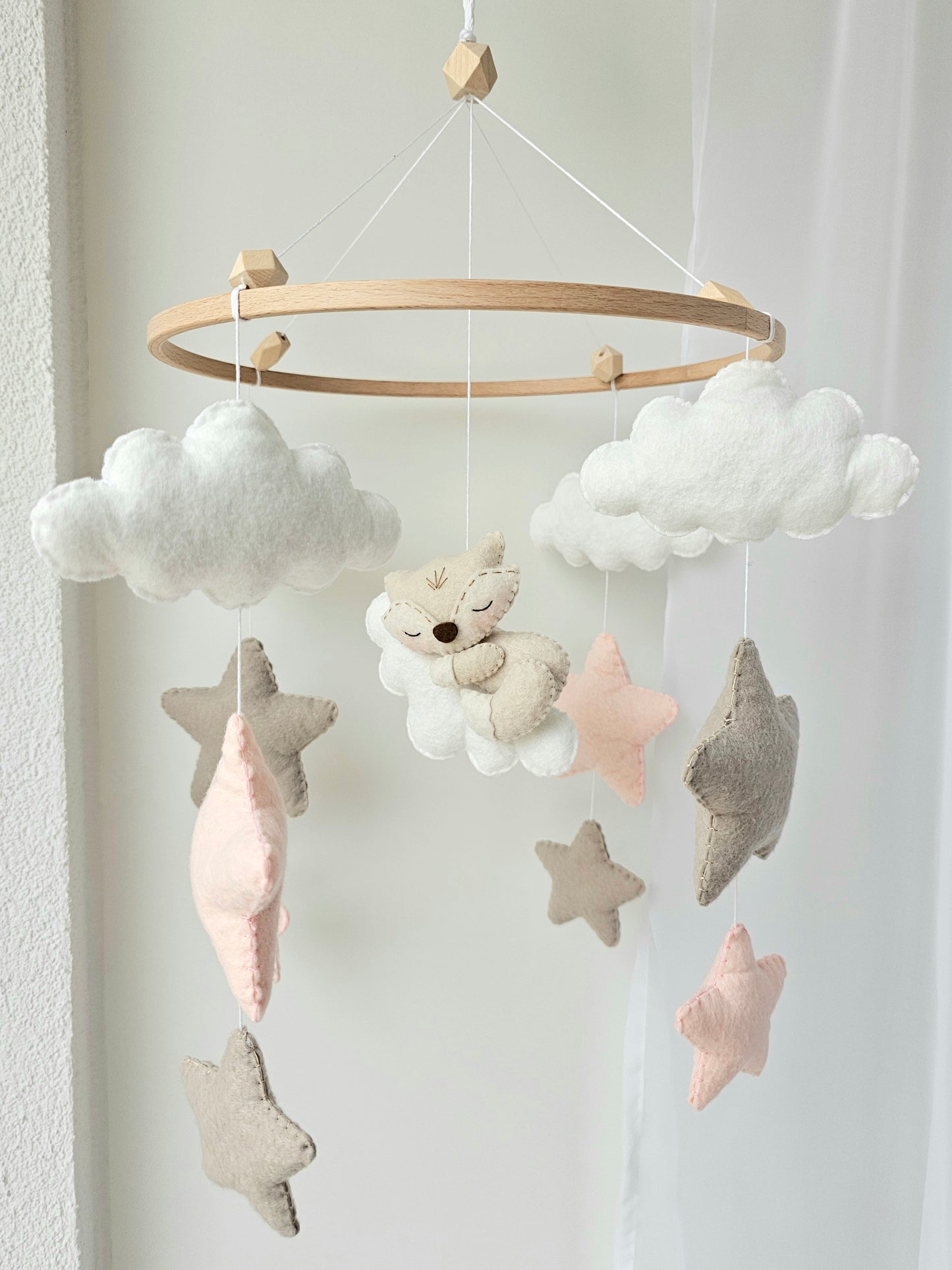 Baby Mobile schlafender Fuchs rosa