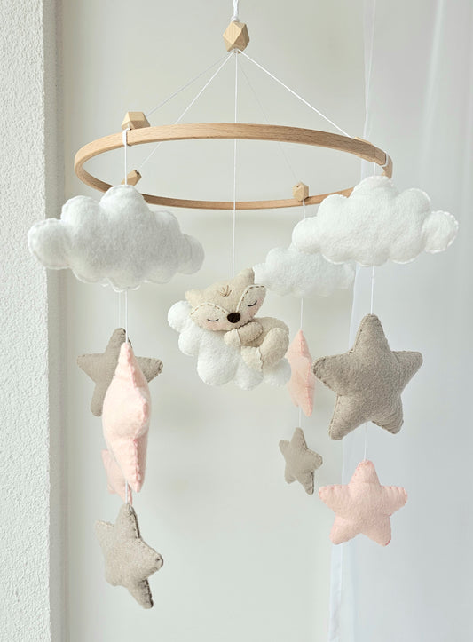 Baby Mobile schlafender Fuchs rosa