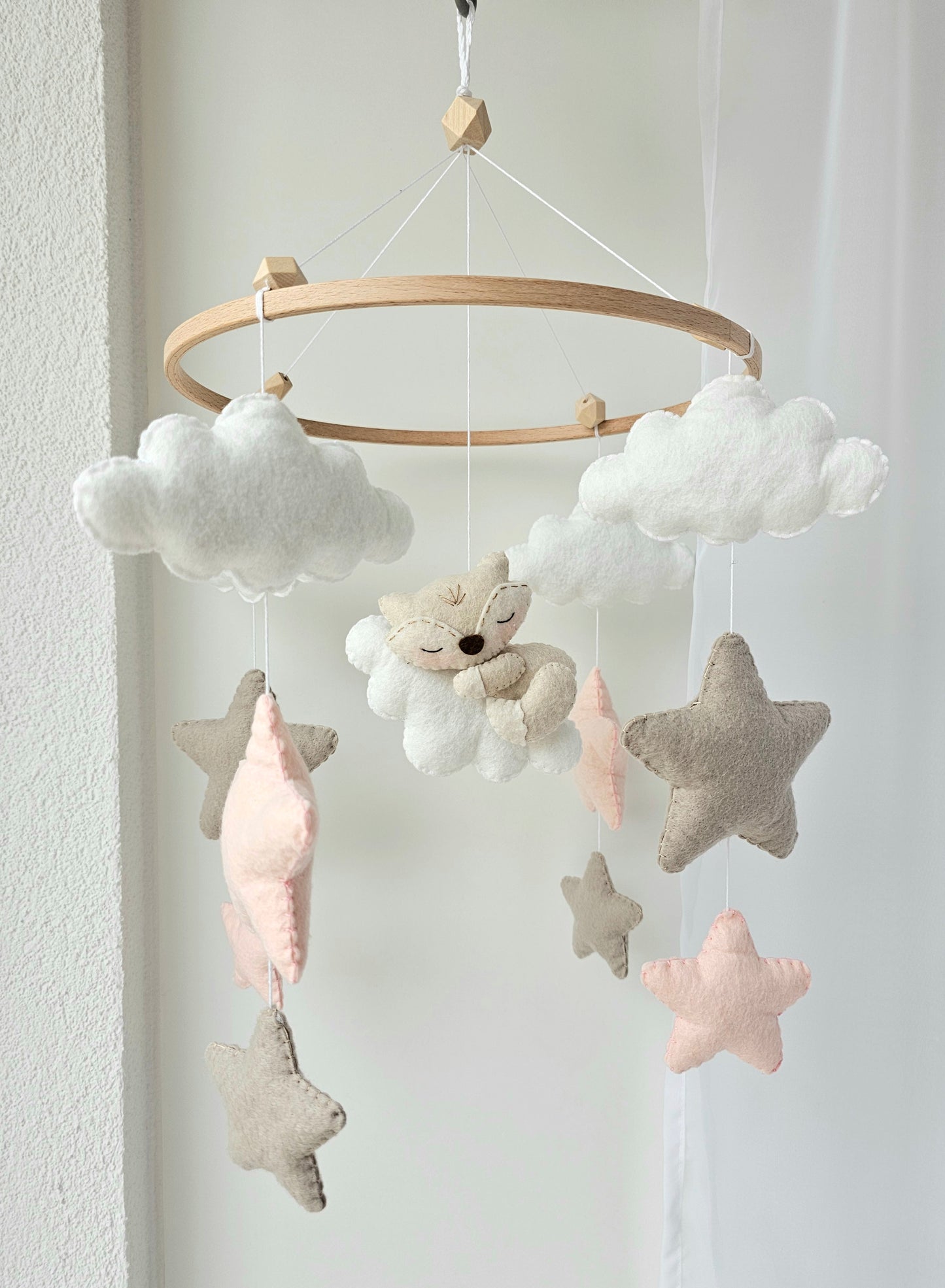 Baby Mobile schlafender Fuchs rosa