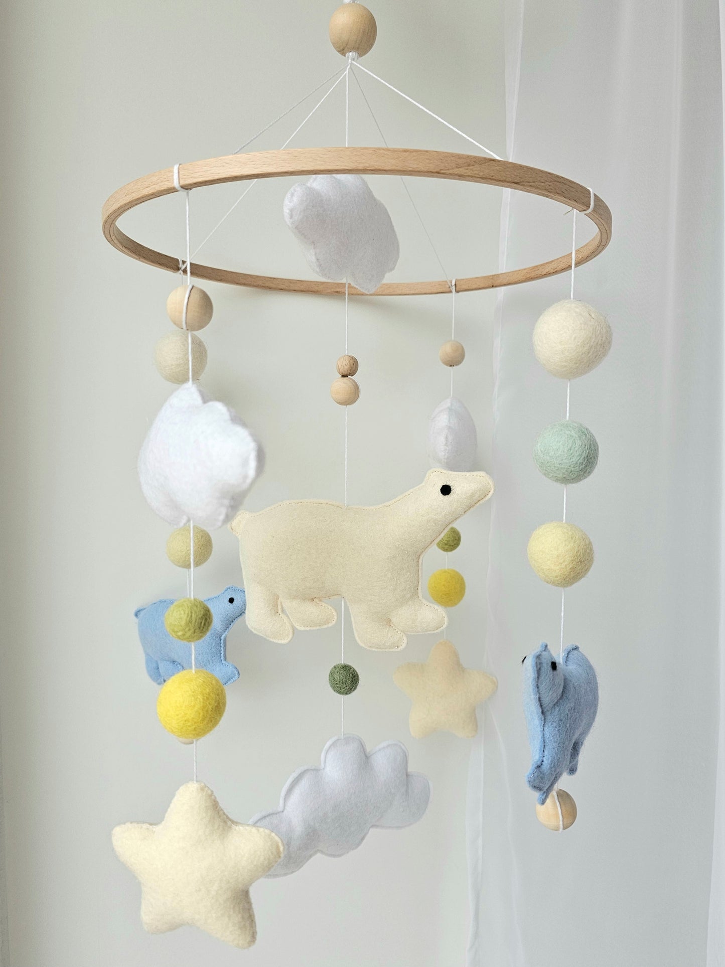 Baby Mobile süsse Eisbären blau, gelb