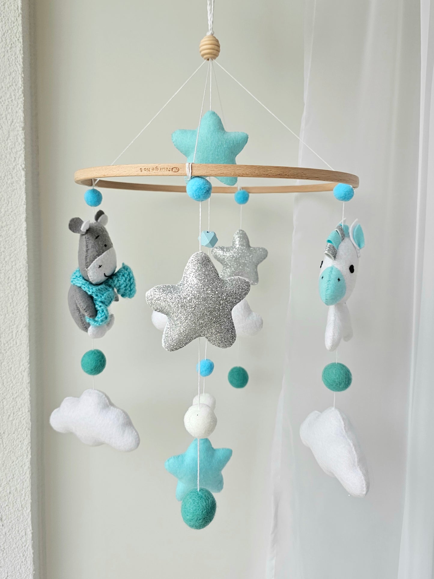 Baby Mobile Hippo und Pferdchen türkis