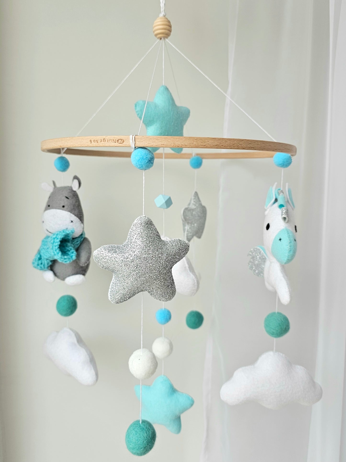 Baby Mobile Hippo und Pferdchen türkis