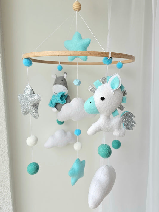 Baby Mobile Hippo und Pferdchen türkis