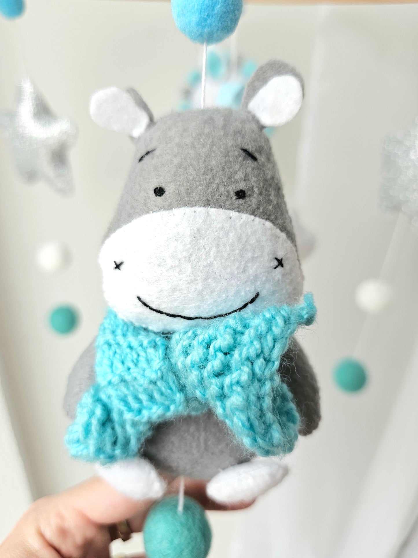 Baby Mobile Hippo und Pferdchen türkis
