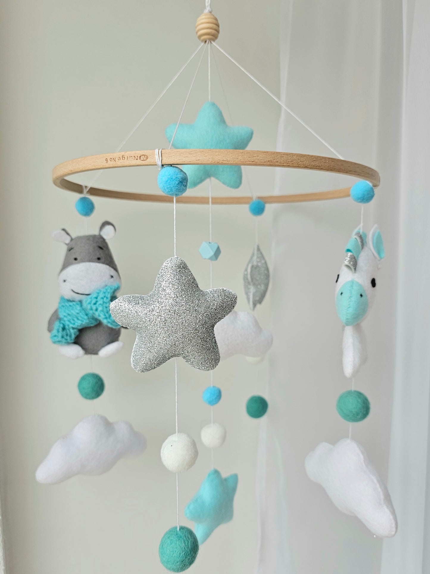 Baby Mobile Hippo und Pferdchen türkis