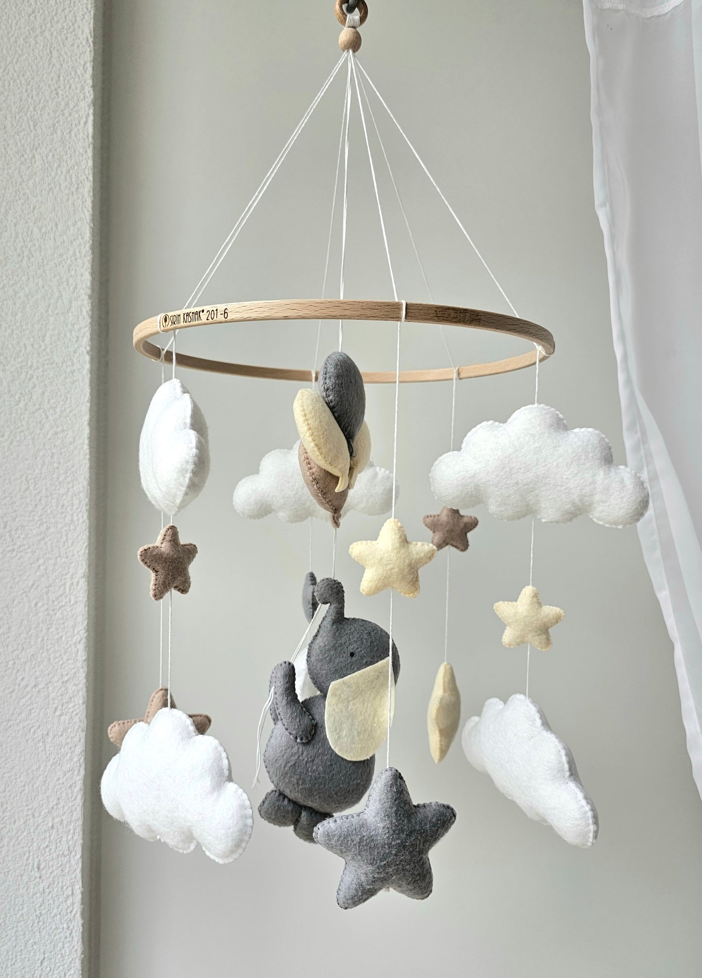 Baby Mobile Elefant hellgelb/grau
