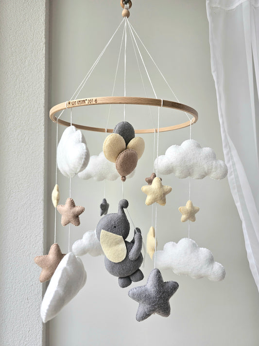 Baby Mobile Elefant hellgelb/grau