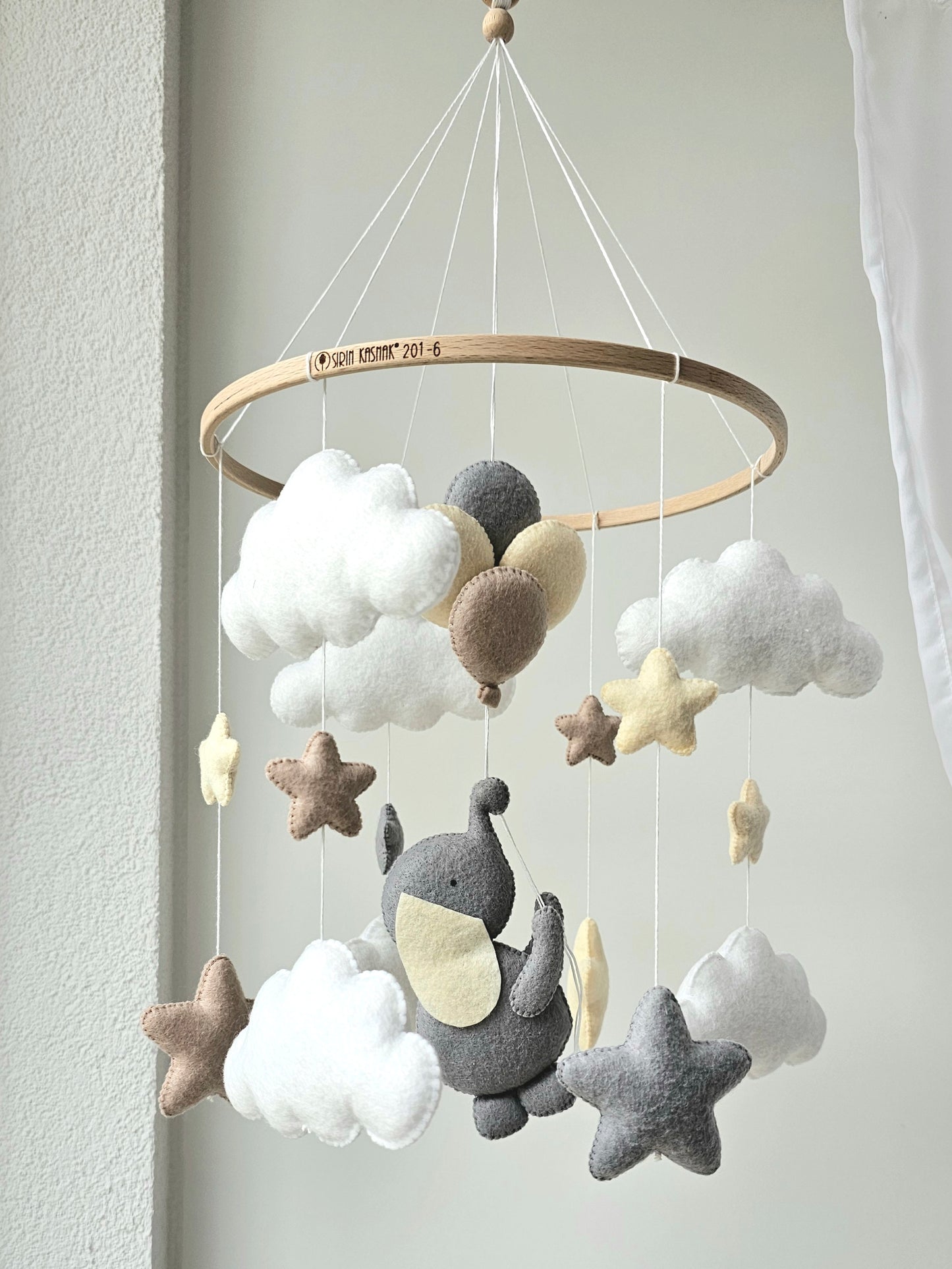 Baby Mobile Elefant hellgelb/grau