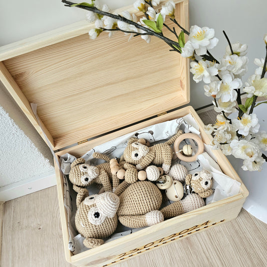 Erinnerungsbox personalisiert mit XXL Set Crochet Liebe Äffchen