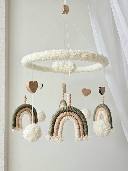 Baby Mobile Puffel Makramee grün