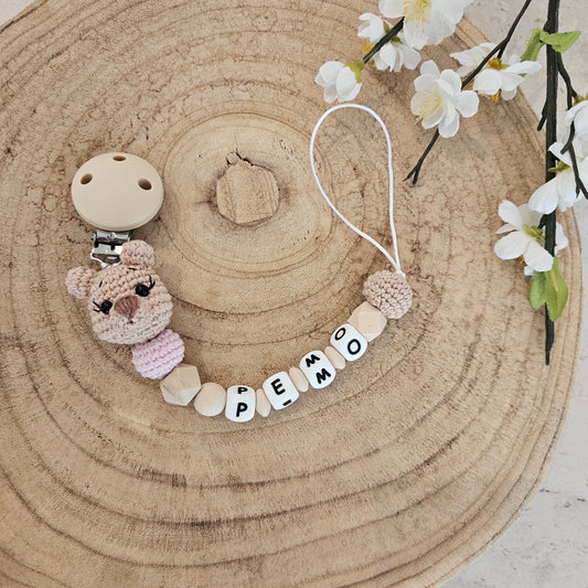 Schnullerkette Bärchen beige/rosa