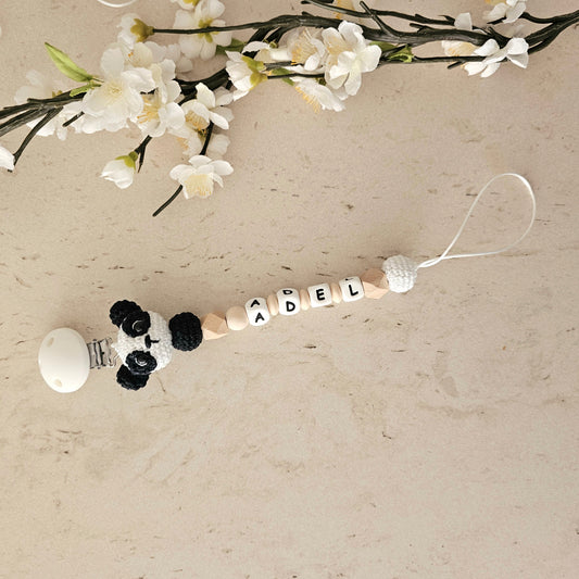 Schnullerkette Panda schwarz/weiss