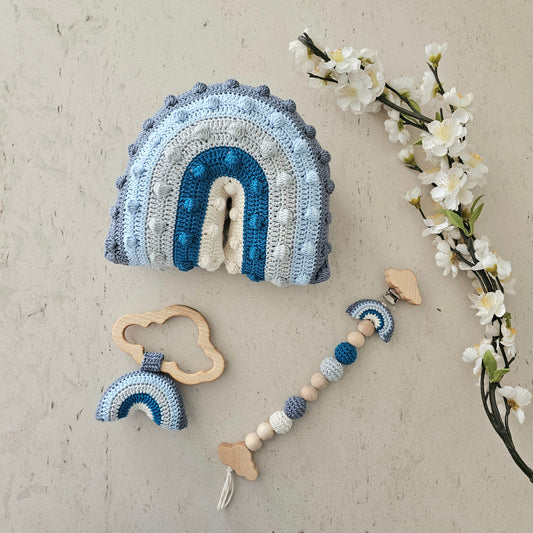 3er Set Regenbogen Pouffy blau