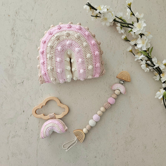 3er Set Regenbogen Pouffy rosa