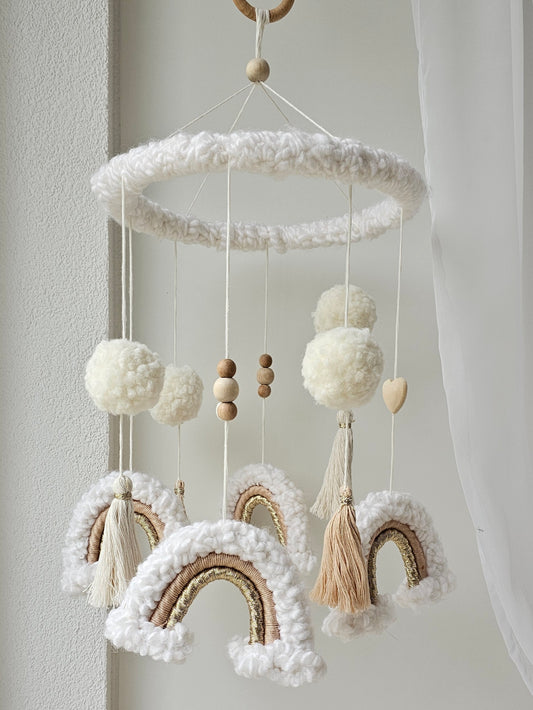 Baby Mobile Makramee Puffel beige/weiss