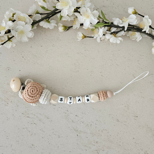 Schnullerkette Schildi braun/beige