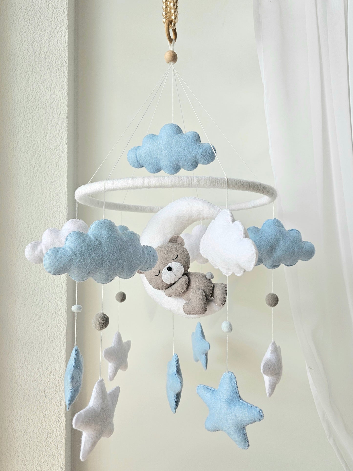 Baby Mobile träumender Bär blau, grau
