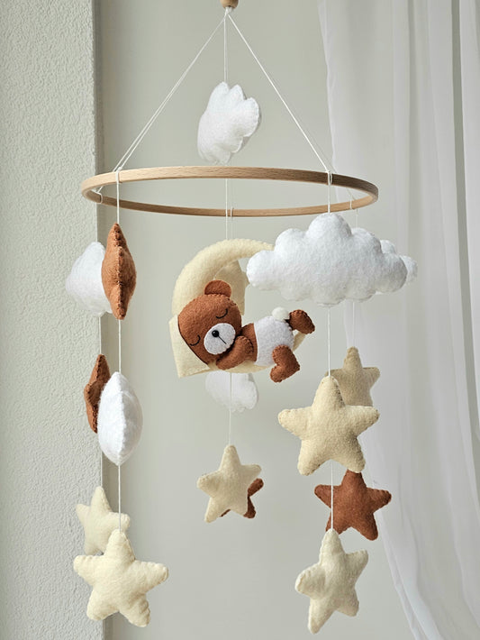 Baby Mobile Bärchen mit Mütze hellgelb