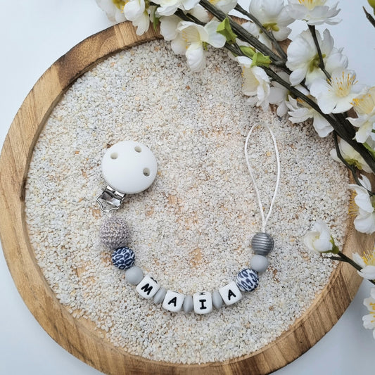 Schnullerkette Leo grau