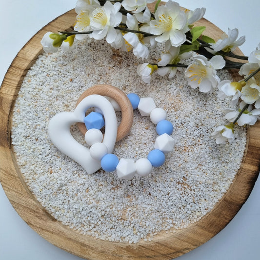 Beissring Herz blau/weiss