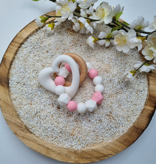 Beissring Herz rosa/weiss