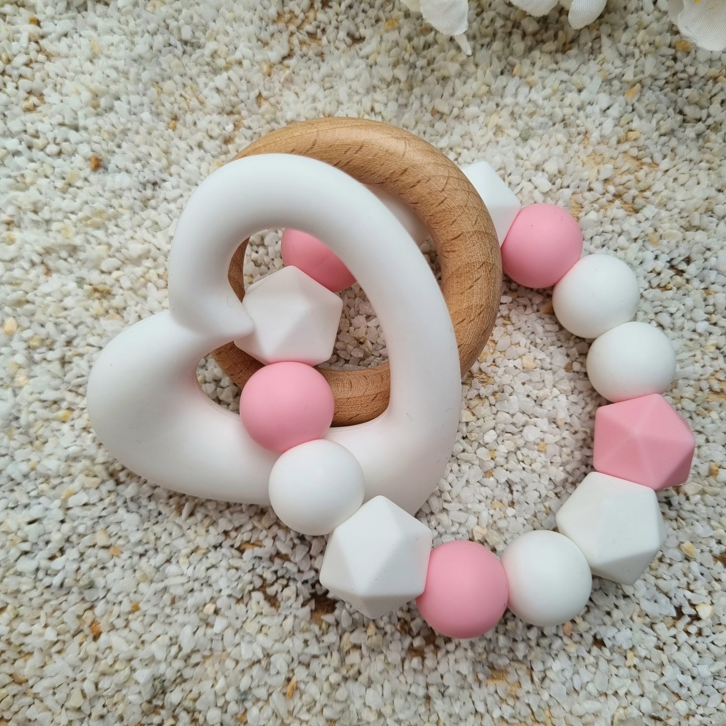 Beissring Herz rosa/weiss