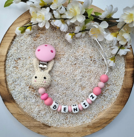 Schnullerkette Häschen rosa/beige