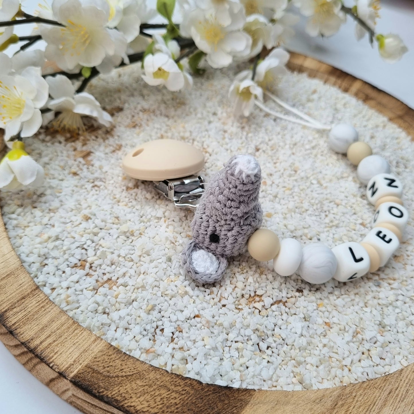 Schnullerkette Elefäntchen grau