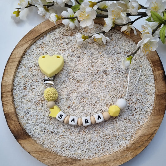 Schnullerkette Herzchen gelb