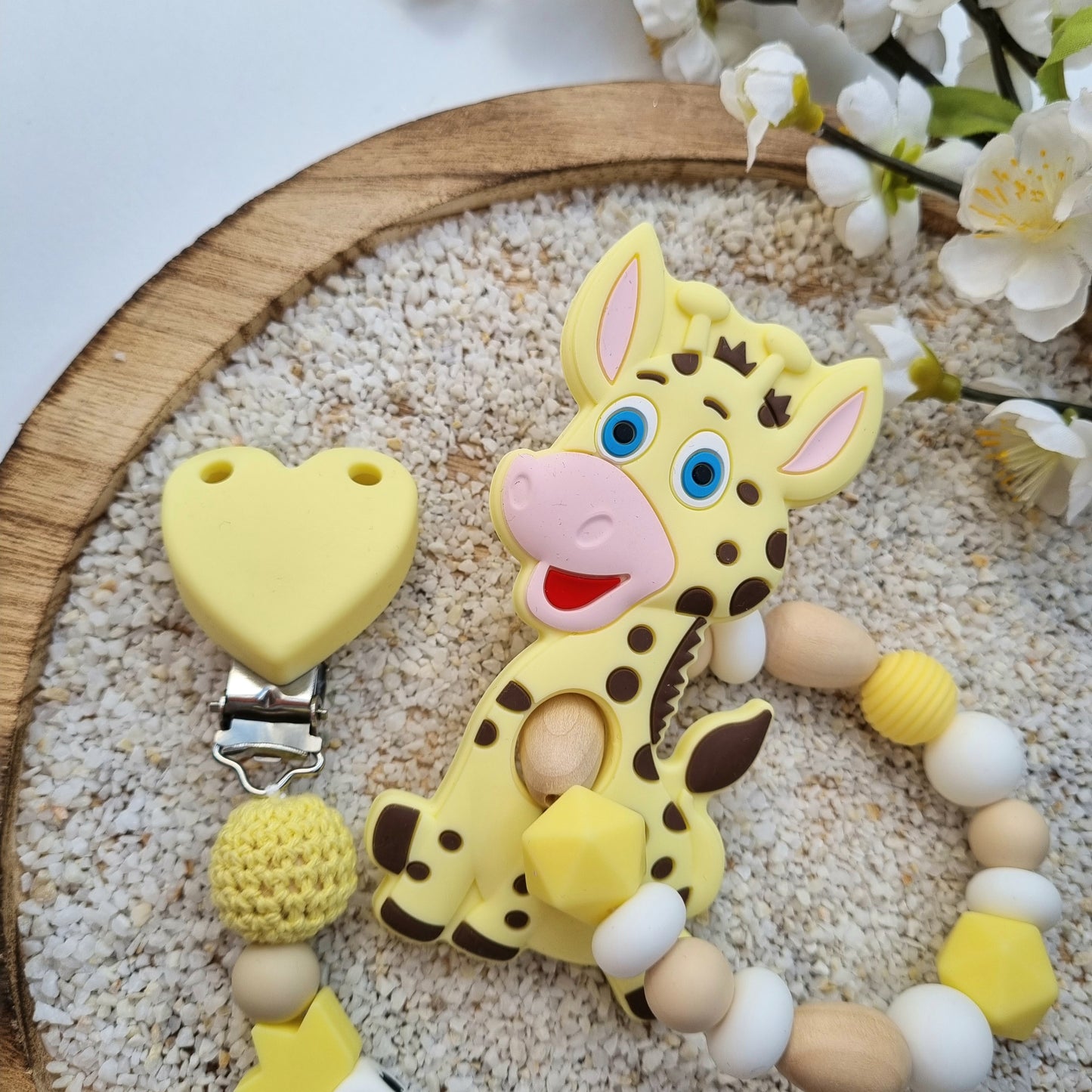 2er Set Schnullerkette und Beissring Giraffe