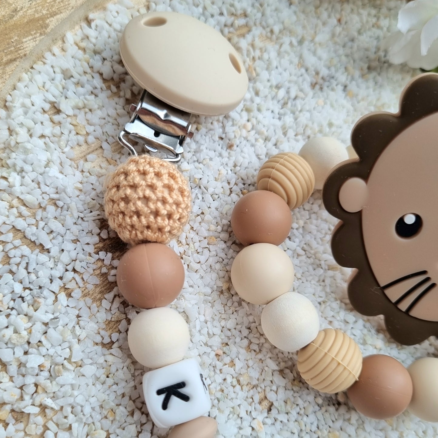 2er Set Schnullerkette und Beissring Löwe