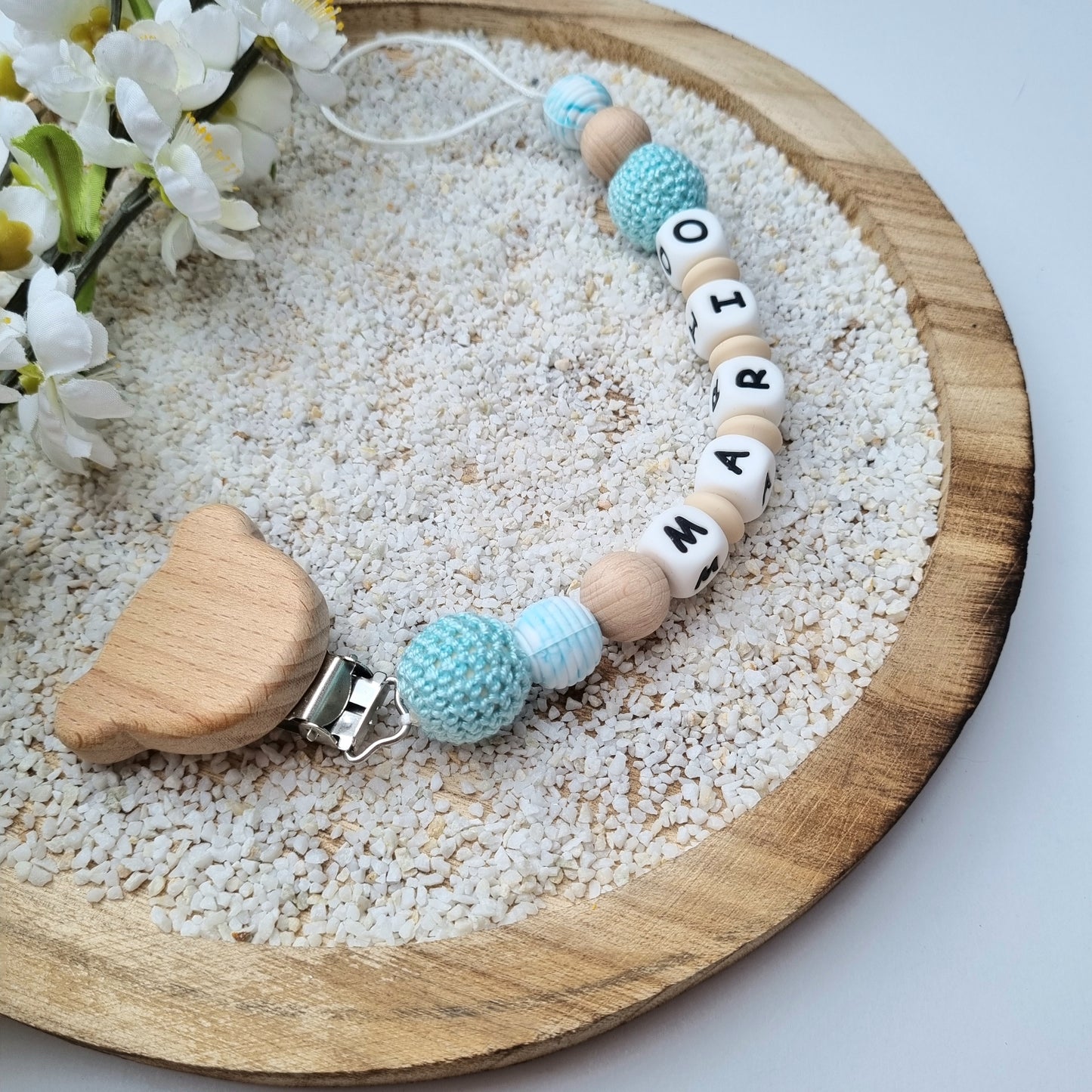 Schnullerkette Teddi türkis