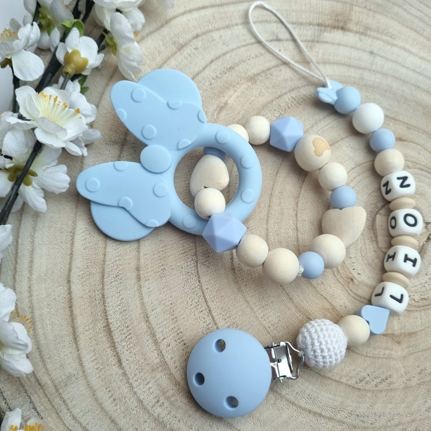 2er Set Schnullerkette und Beissring Mickey babyblau