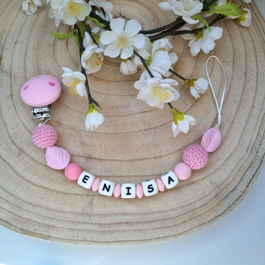 Schnullerkette Leaves rosa