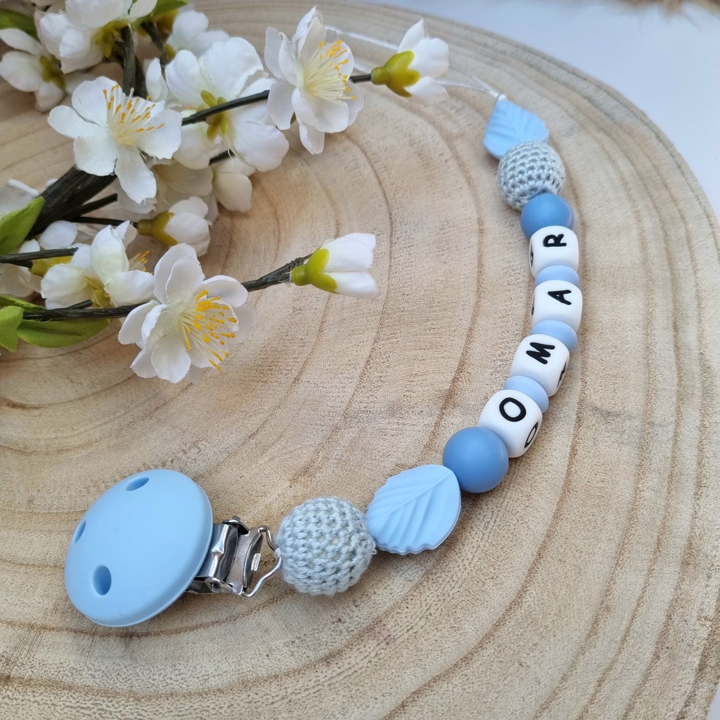 Schnullerkette Leaves blau