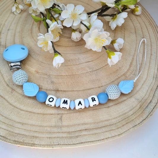 Schnullerkette Leaves blau