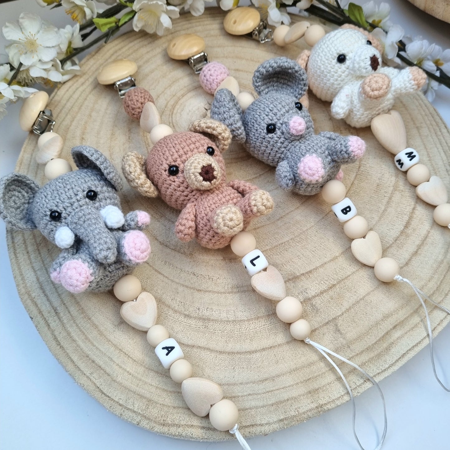 Schnullerkette Häkeltier Liebe