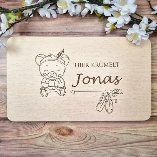 Frühstücksbrett Indianer Bärchen personalisiert