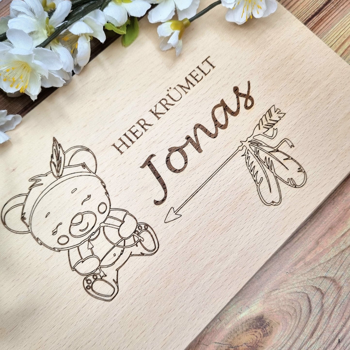 Frühstücksbrett Indianer Bärchen personalisiert