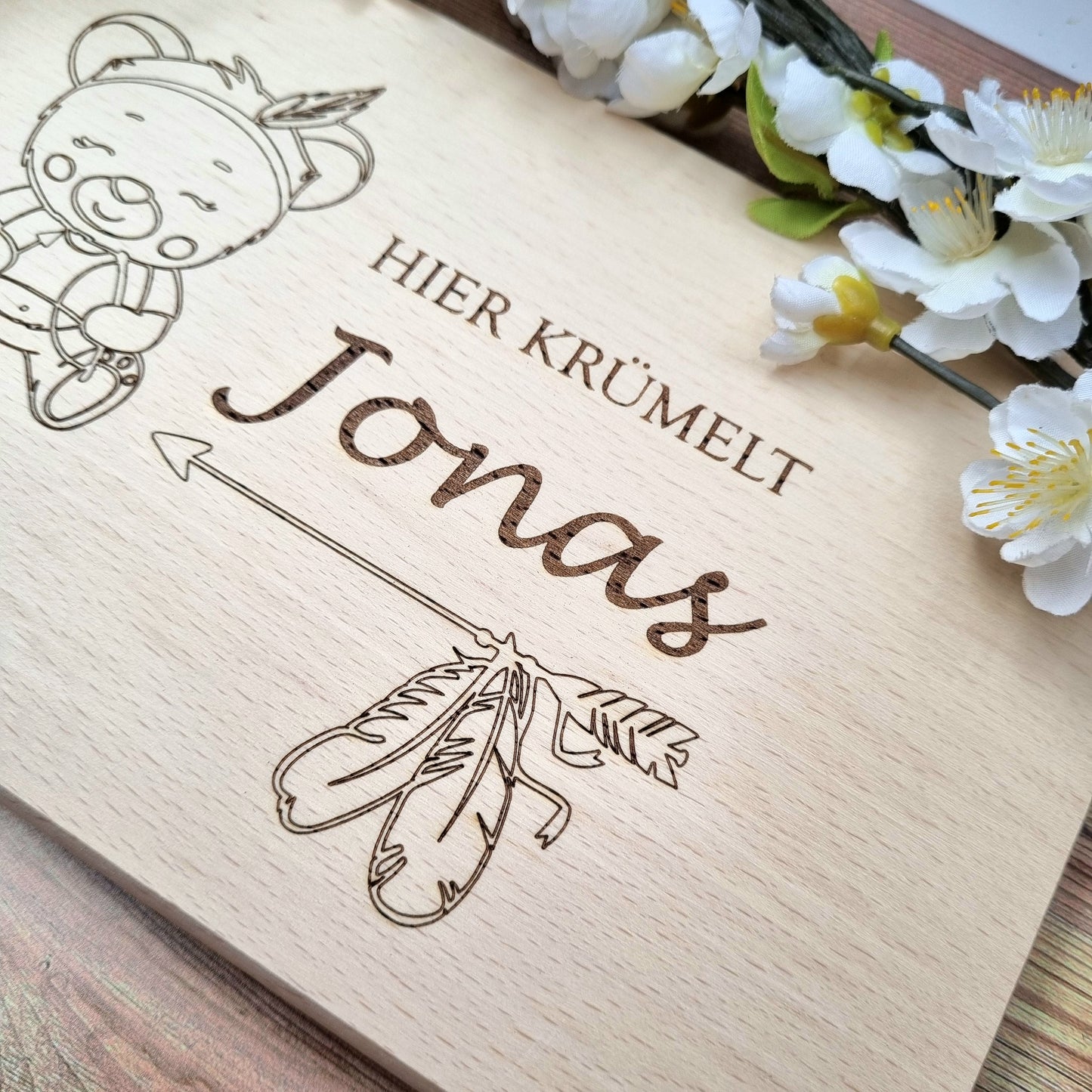 Frühstücksbrett Indianer Bärchen personalisiert