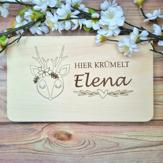 Frühstücksbrett Flower Reh personalisiert