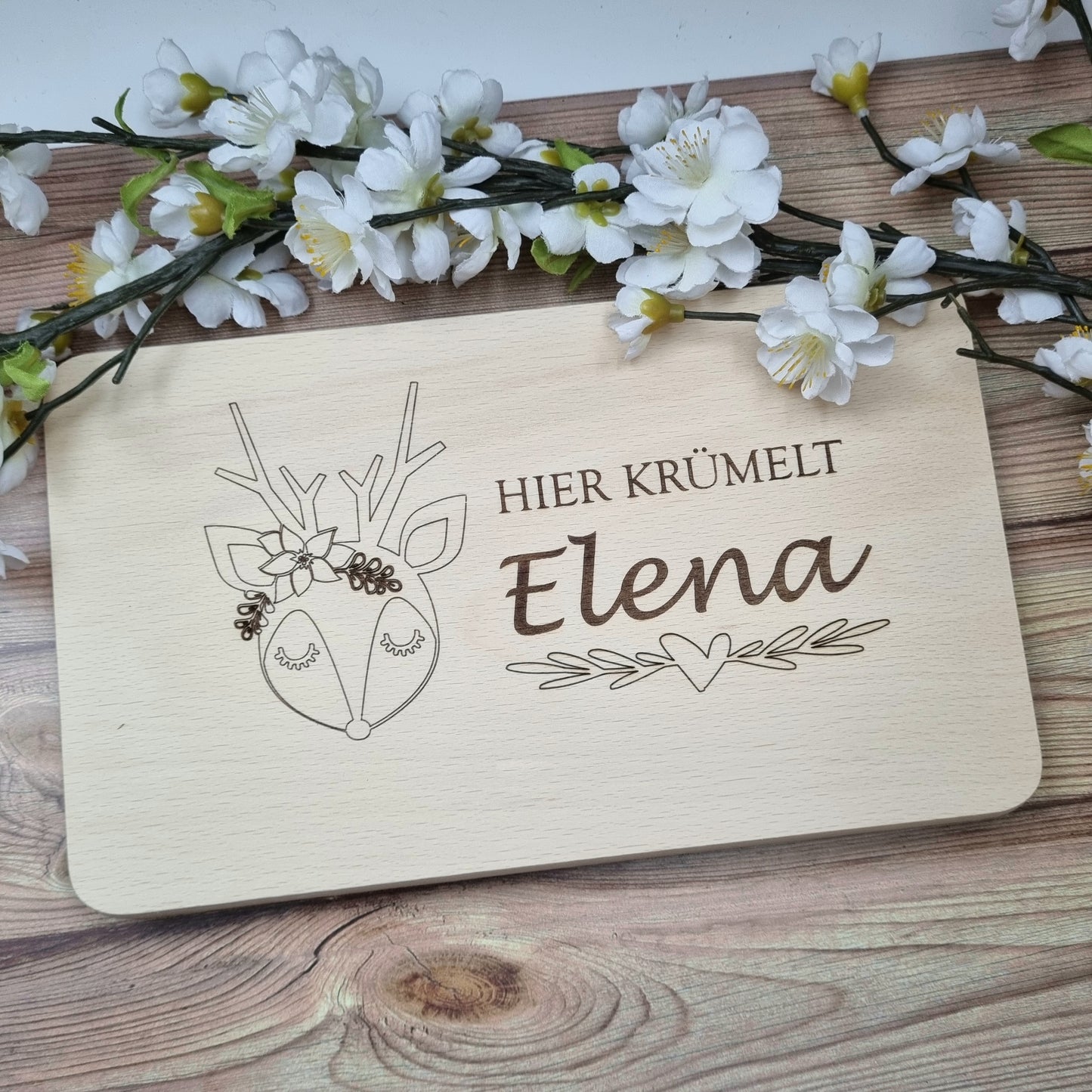 Frühstücksbrett Flower Reh personalisiert