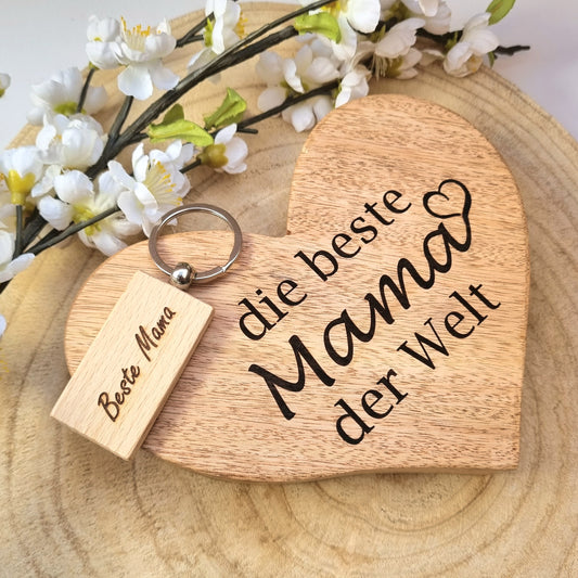 2er Set Beste Mama Herz + Schlüsselanhänger
