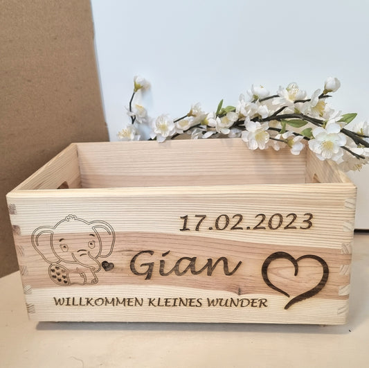 Geschenkbox ohne Deckel Basic Baby Elefäntchen personalisiert