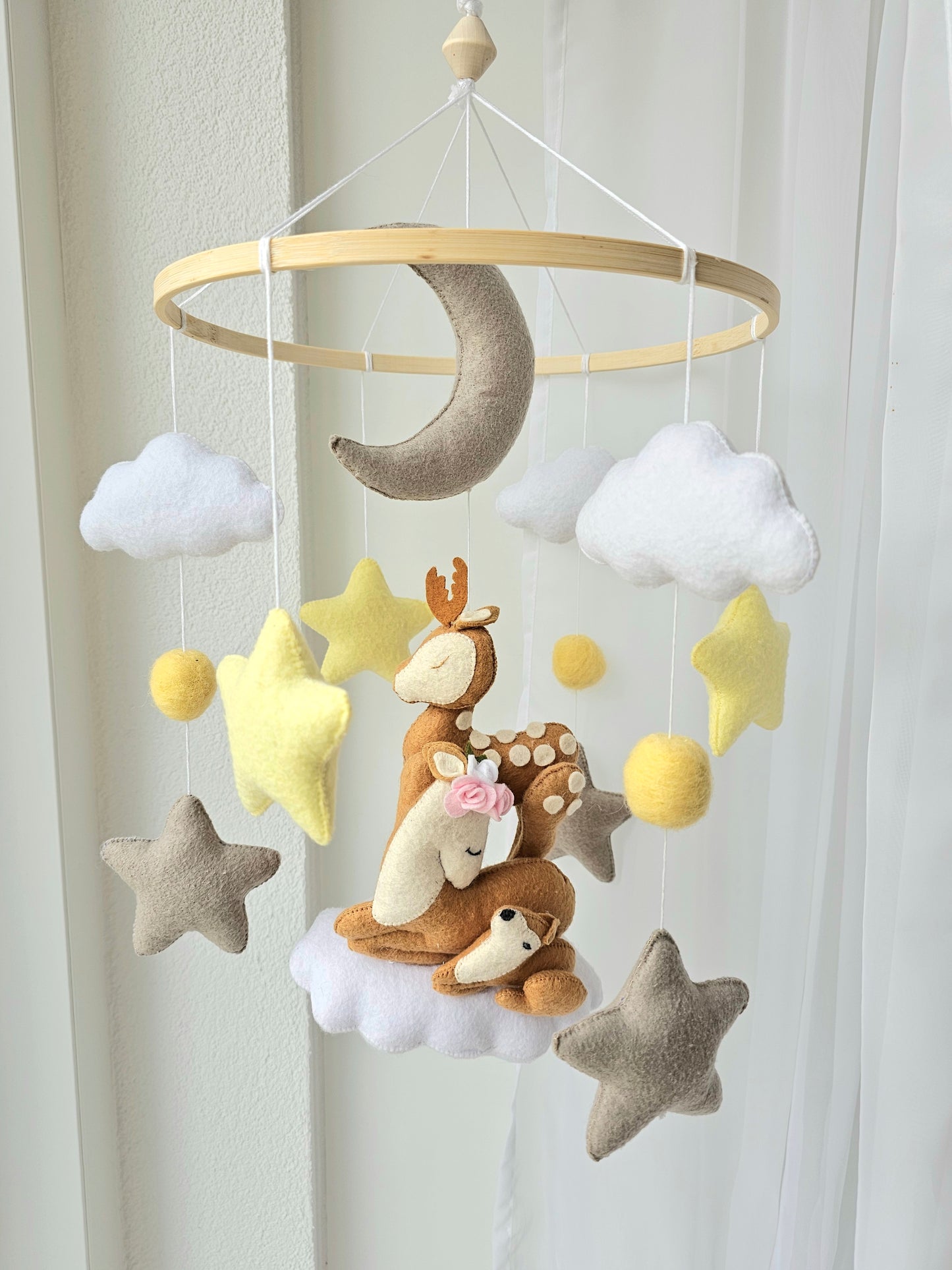 Baby Mobile Bambi Liebe rosa/gelb