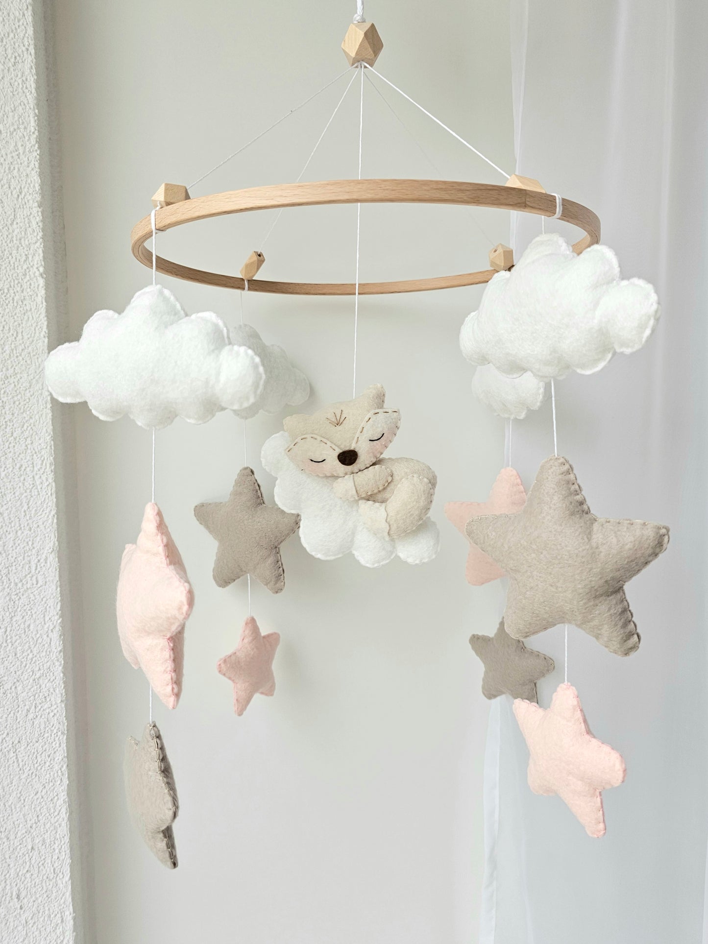 Baby Mobile schlafender Fuchs rosa